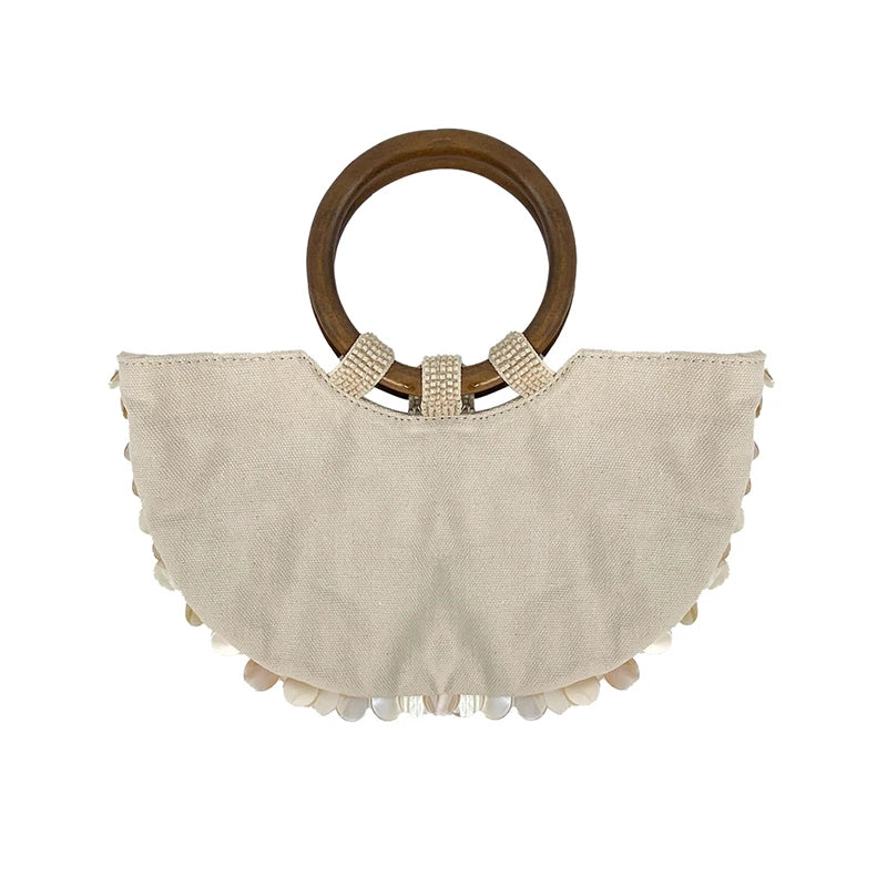 New Chinese style fashion trend double circle solid color shell bag artistic handbag retro washed niche personalized bag