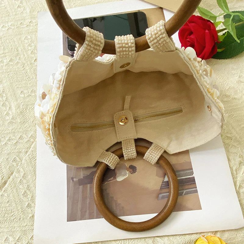 New Chinese style fashion trend double circle solid color shell bag artistic handbag retro washed niche personalized bag