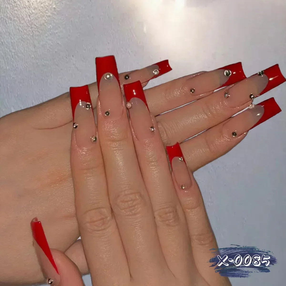 24Pcs Shimmery Long Coffin False Nails with Glue Ballerina Nail Design Sweet Fashion French Press on Acrylic Nails Manicure Tips