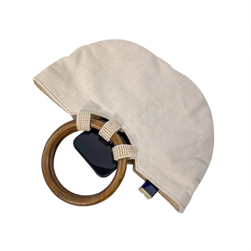 New Chinese style fashion trend double circle solid color shell bag artistic handbag retro washed niche personalized bag