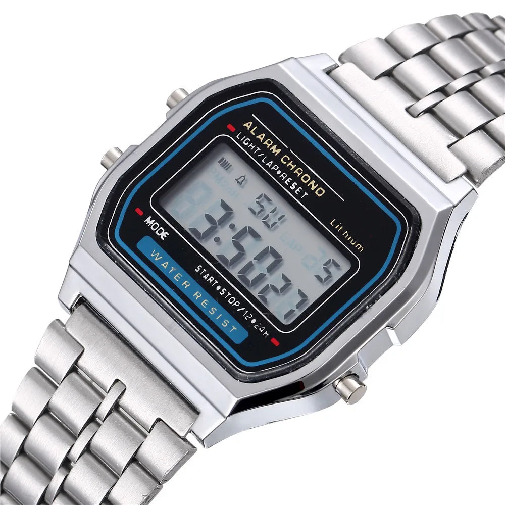 Elegant Digital Watch For Women Gold Silver Stainless Steel Business Ladies Electronic Wrist Watches Man Clock Zegarek Damski