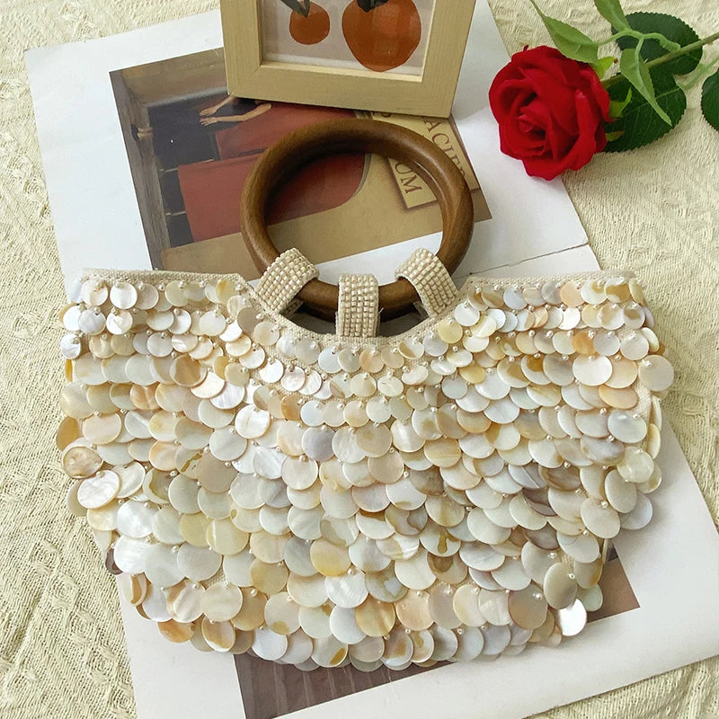 New Chinese style fashion trend double circle solid color shell bag artistic handbag retro washed niche personalized bag