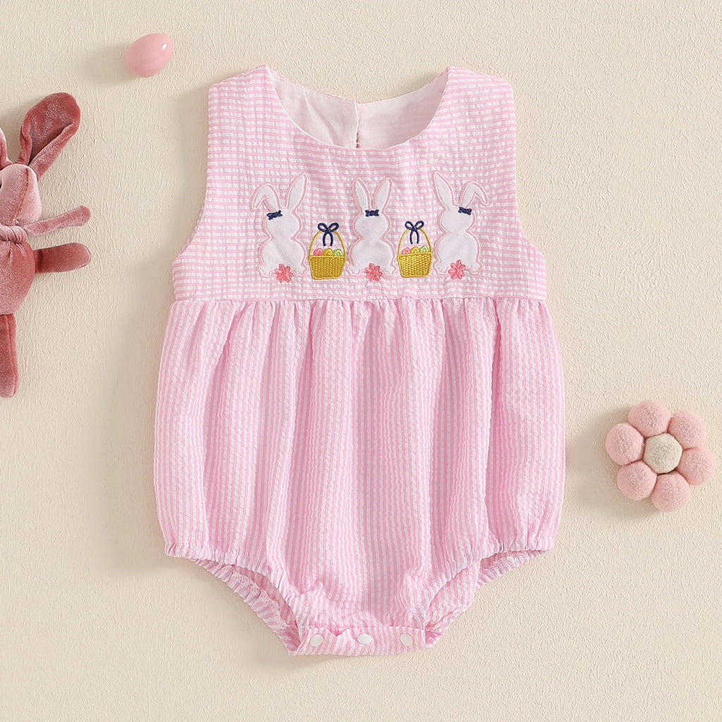 FOCUSNORM 0-4Y Lovely Kids Girls Summer Easter Dress/Romper Ruffle Fly Sleeve Round Neck Rabbit Embroidery A-Line Cute Dres