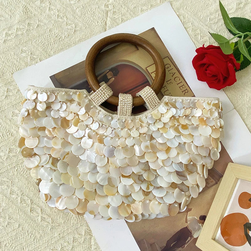 New Chinese style fashion trend double circle solid color shell bag artistic handbag retro washed niche personalized bag