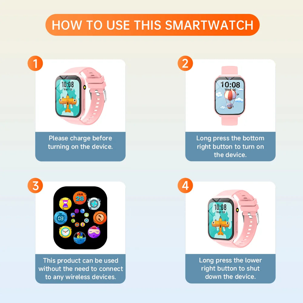 2025 New Smartwatch For Kids HD Camera Flashlight Study Partners Multi Games Calculator Children's Day Birthday Gift Boys Girls