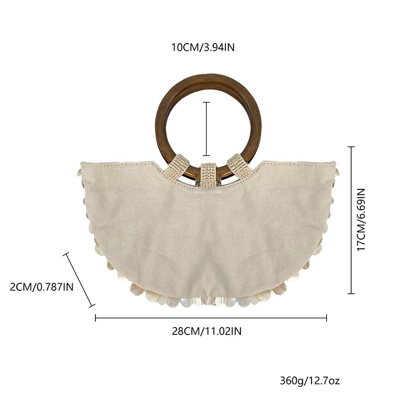 New Chinese style fashion trend double circle solid color shell bag artistic handbag retro washed niche personalized bag